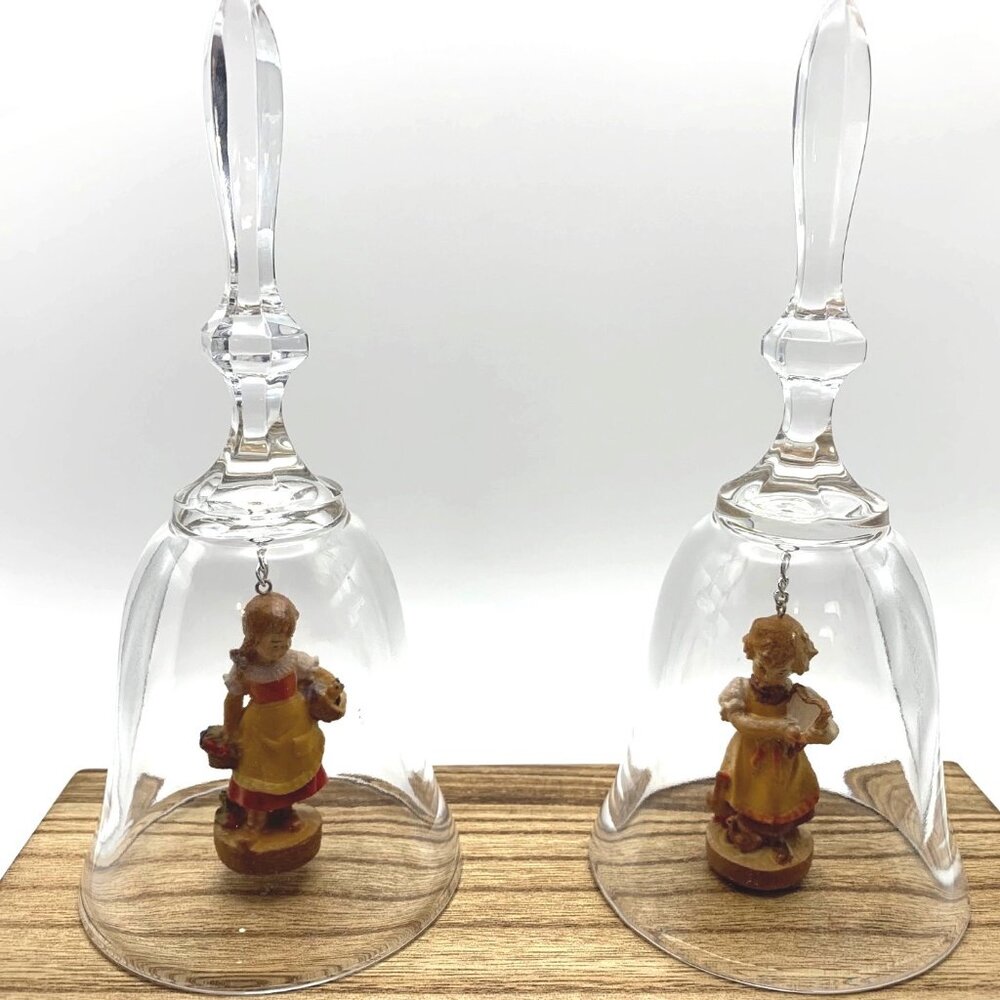 Dolfi Lead Crystal Bells W/ Hand-Carved & Painted Figurines From Italy